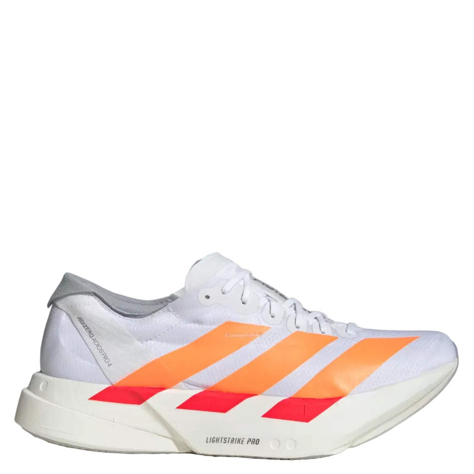 adidas Men's Adios Pro 4 Running Shoes in Cloud White/Lucid Orange/Luc – Up  & Running