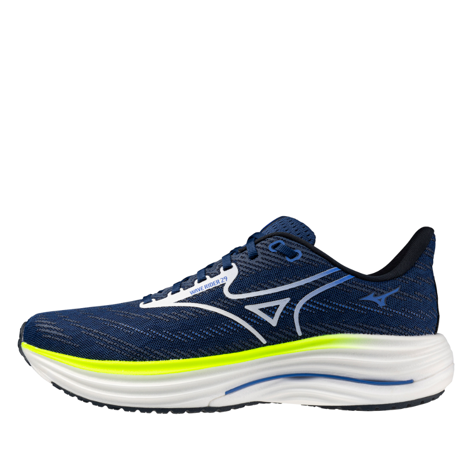 Mizuno Men's Wave Rider 29 Running Shoes in Estate Blue/White/Lightening Yellow SS26
