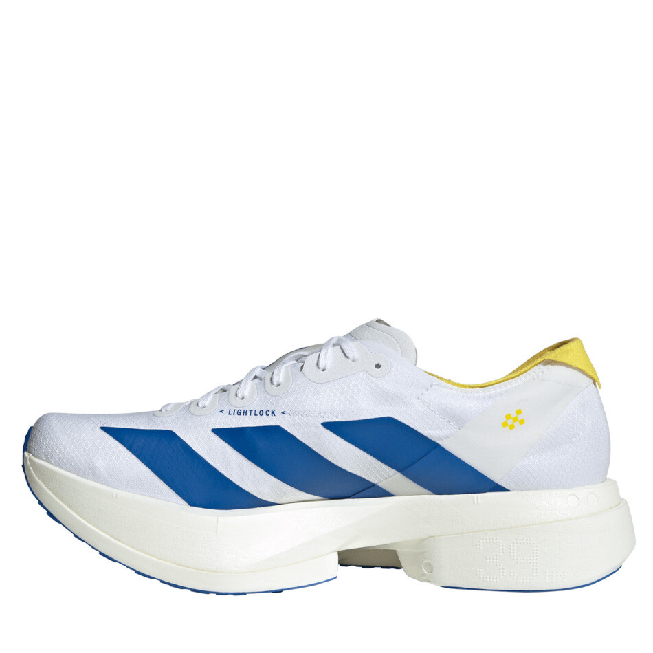 adidas Men's Adios Pro 4 Running Shoes in Cloud White/Blue/Yellow SS26