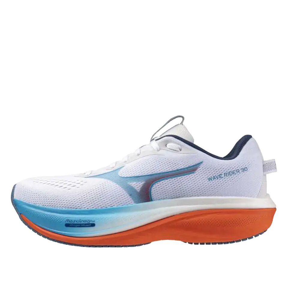 Mizuno Men's Wave Rider 30 Running Shoes in White/Blue Jewel/Orange.com AW26