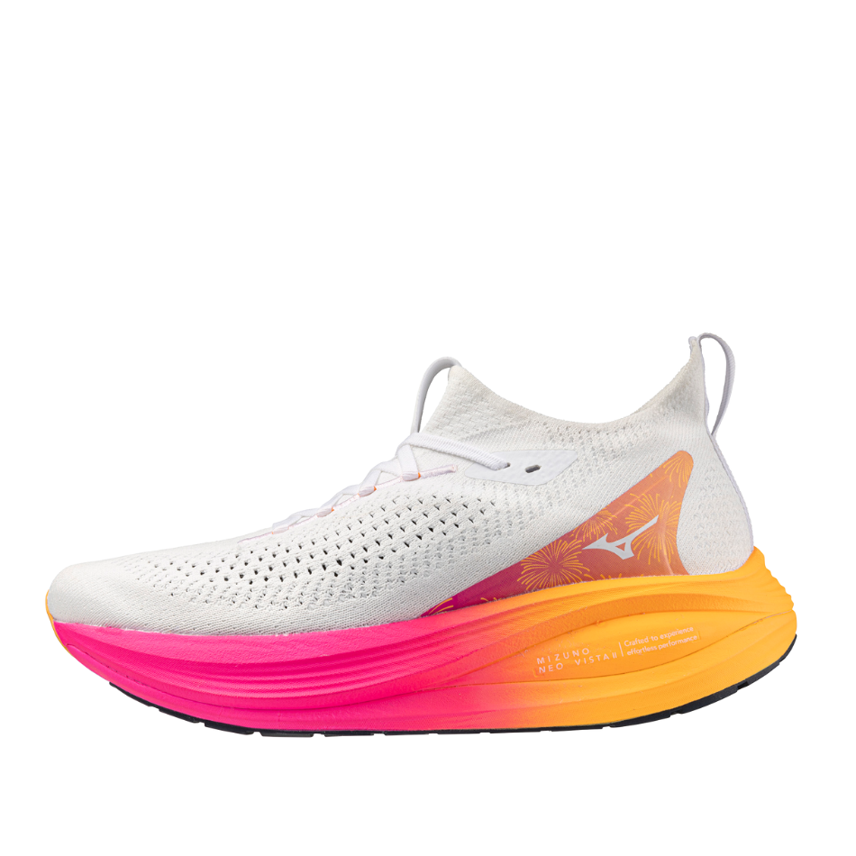 Mizuno Unisex Neo Vista 2 Running Shoes in White/White/Pink Tetra AW25