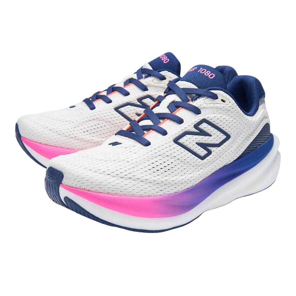New Balance Women's 1080 v15 Running Shoes in Sea Salt/Glint Blue/Silver Metallic/Fairweather Blue SS26