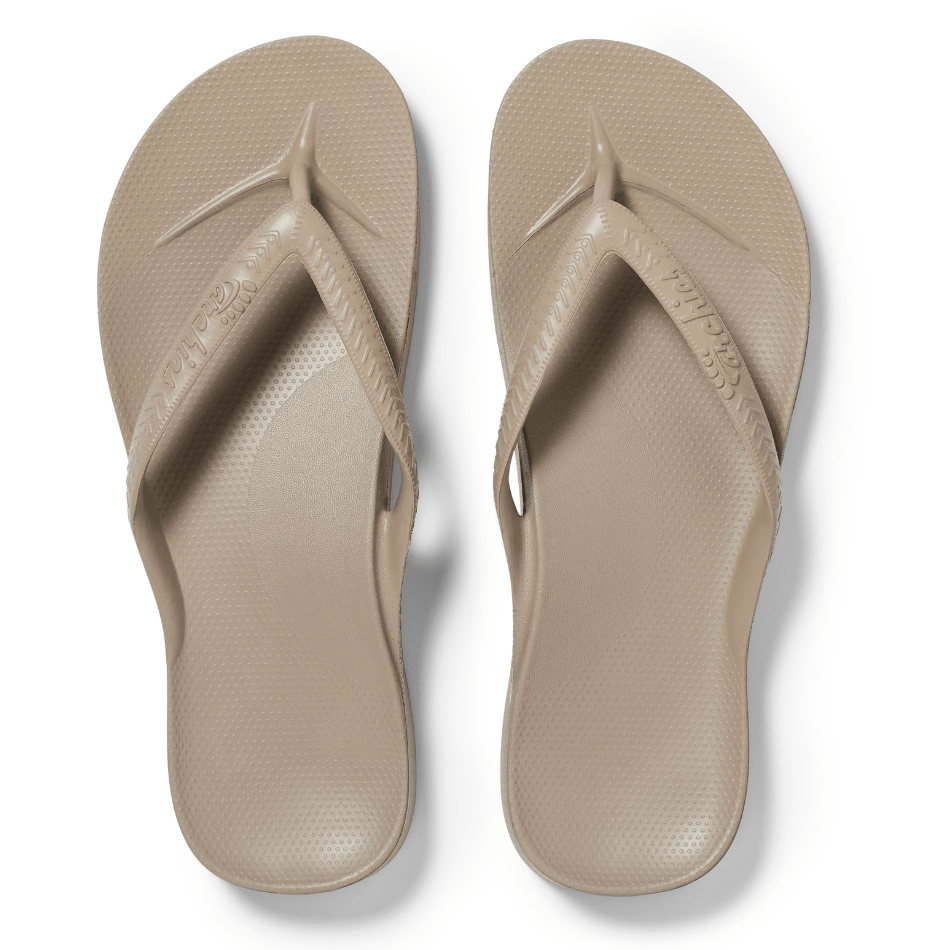 Archies Arch Support Flip Flops in Taupe – Up Running
