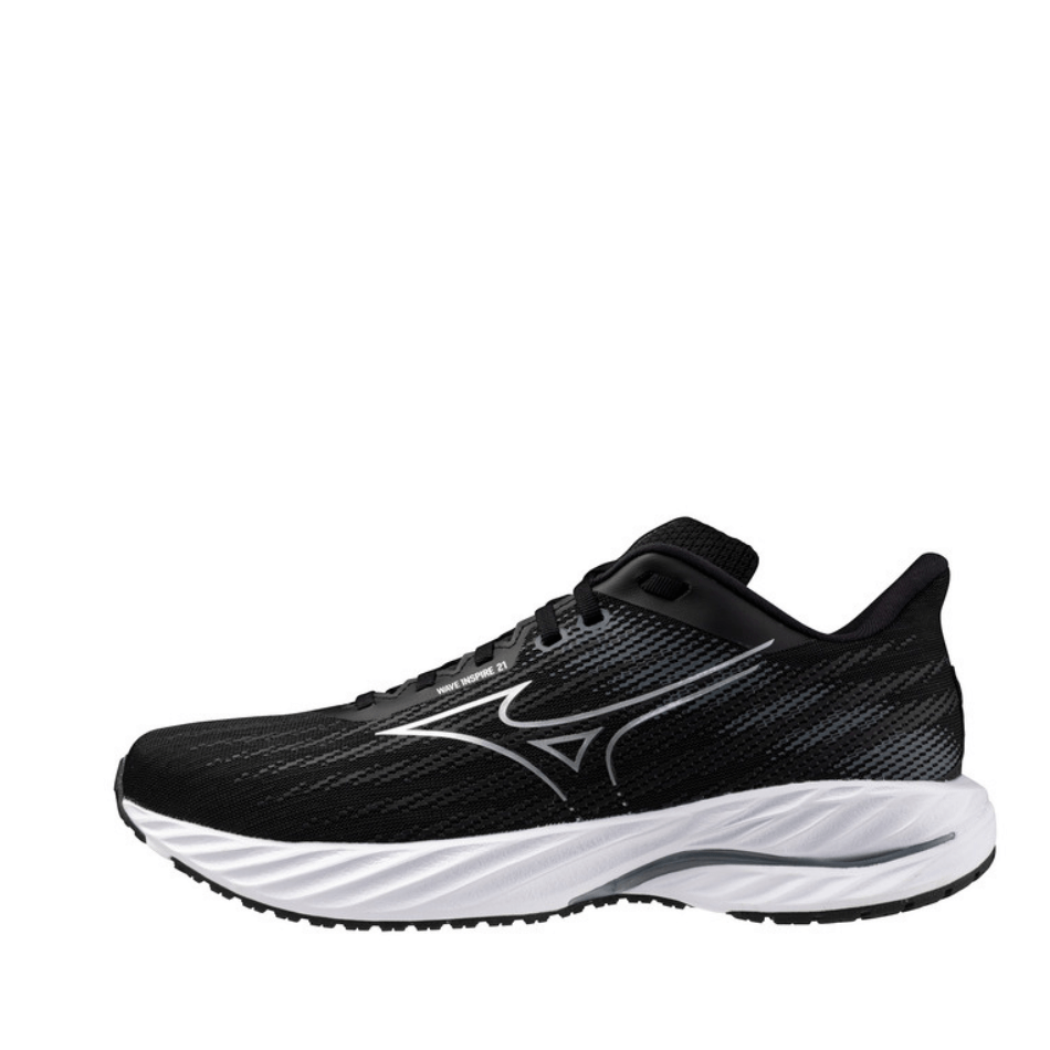 Mizuno Shoes Mizuno Men's Wave Inspire 21 Running Shoes in Black/Silver/Metalic Grey SS25 - Up and Running