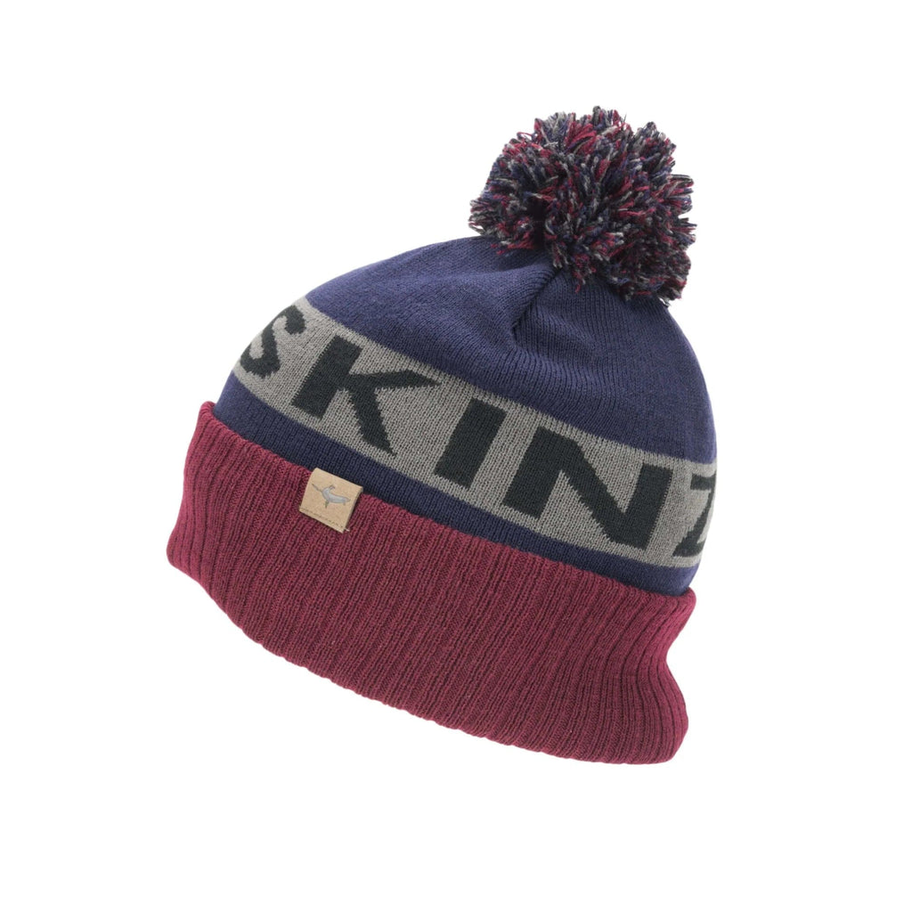 Sealskinz Accessories Sealskinz Foulden Water Repellent Cold Weather Bobble Hat AW23 Navy Blue/Grey/Red - Up and Running