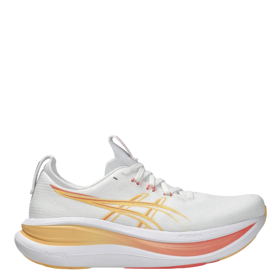 ASICS Women's GEL-NIMBUS 28 Running Shoes in White/Sun Coral AW26
