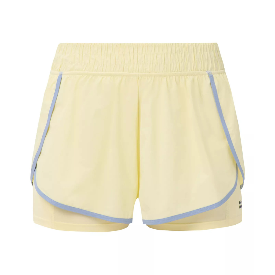 Sweaty Betty Get Set 2 in 1 Multi Train Shorts Contrast Binding in Butterscotch Yellow Laguna Blue AW26