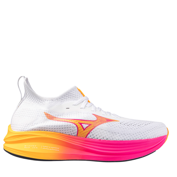 Mizuno Unisex Neo Zen Running Shoes in White/Tang Orange
