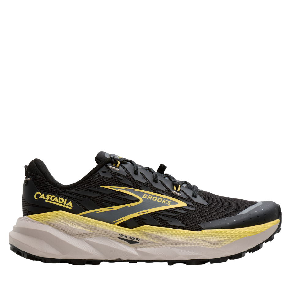 Brooks Men's Cascadia 19 Trail Running Shoes in Black/Yellow/Chateau SS26