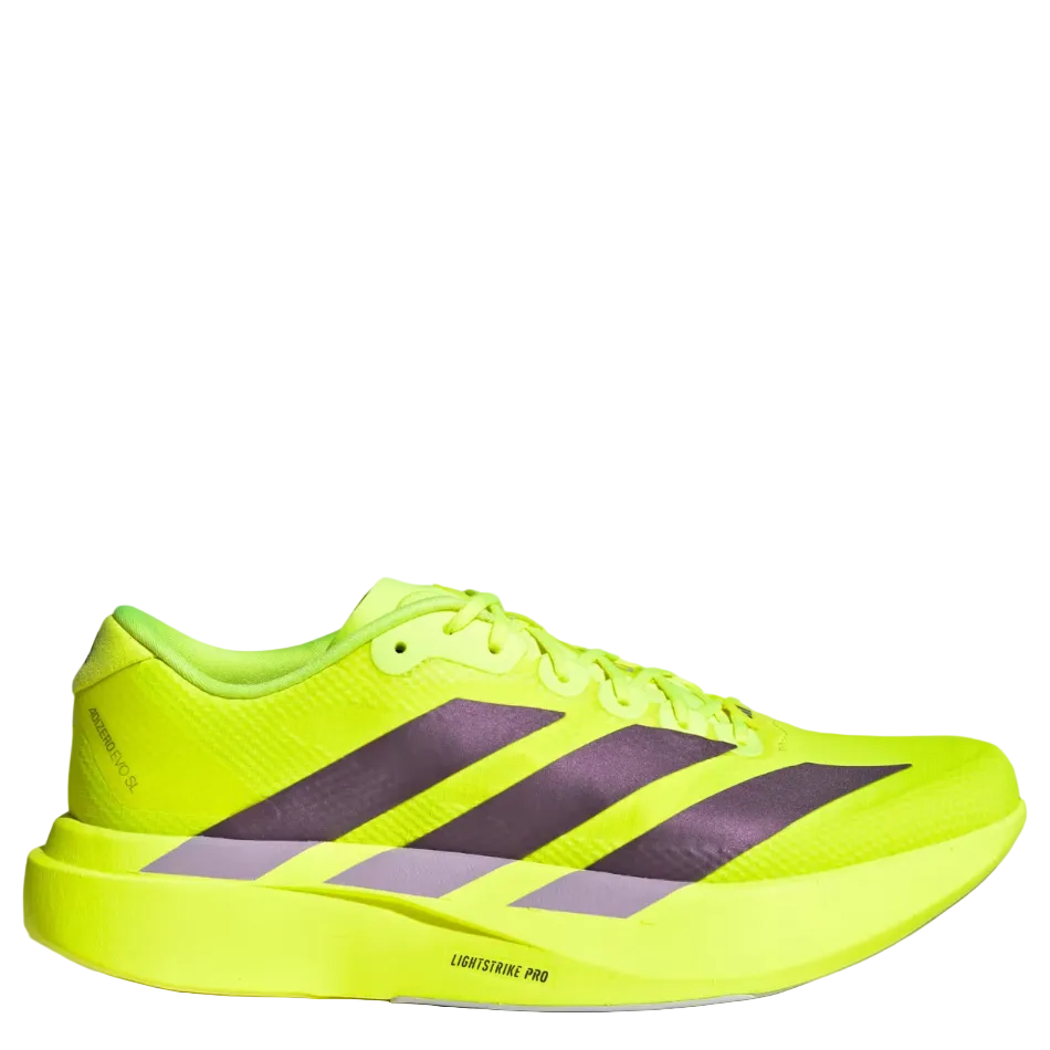 adidas Women's Adizero Evo SL Woven Running Shoes in Solar Yellow/Aurora Plum/Powder Plum SS26