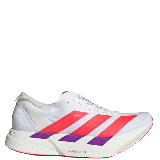 adidas Men's Adizero Adios Pro 4 Running Shoes in FTWR White/Lucid Red/Shock Purple AW26