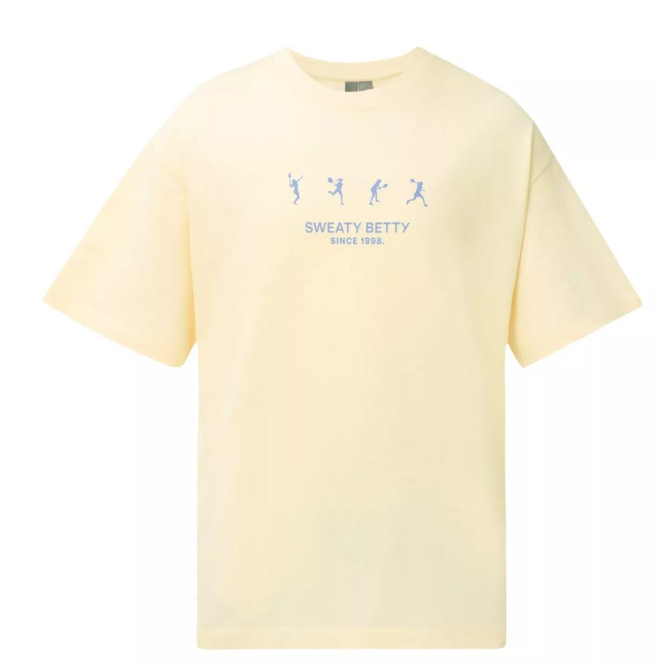 Sweaty Betty Tennis Graphic T-Shirt in Blue Tennis Ladies Print AW26