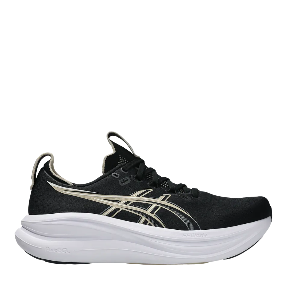 ASICS Men's GEL-NIMBUS 28 Wide Fitting (2E) Running Shoes in Black/Feather Grey AW26