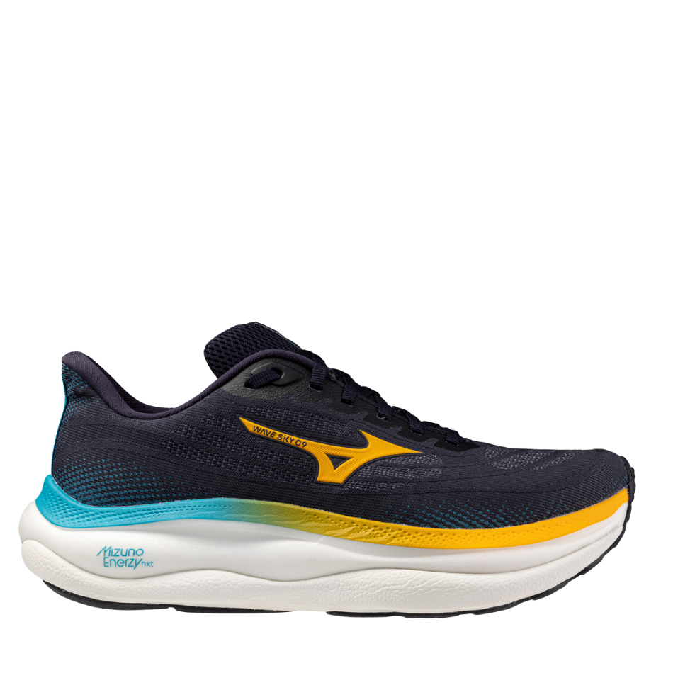 Mizuno Men's Wave Sky 9 Running Shoes in Baritone Blue/Citrus/Capri Breeze AW25