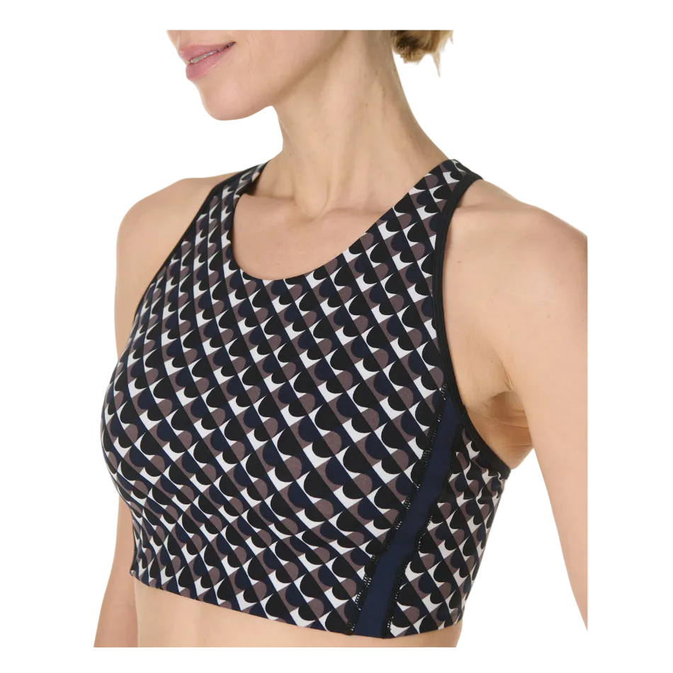 Sweaty Betty Power Side Stripe Sports Bra in Brown Arch Geo Print SS26