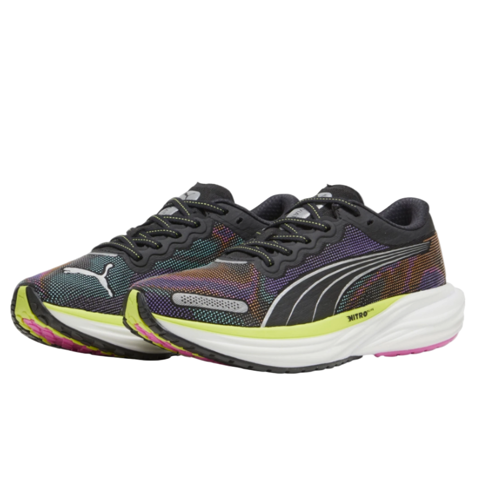 Puma Women's Deviate Nitro 2 Running Shoes in Black Lime/Pow Poison Pink SS22