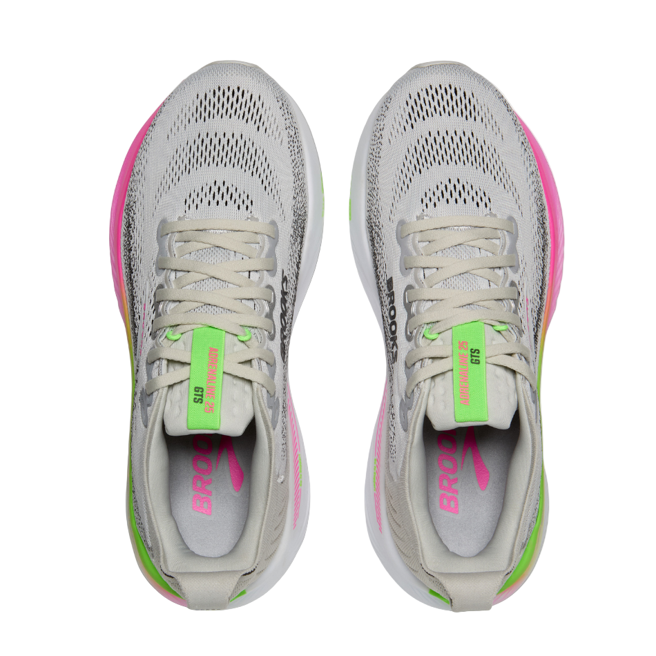 Brooks Women's Adrenaline GTS 25 Wide Fitting D Running Shoes in Oyster/Pink/Green SS26
