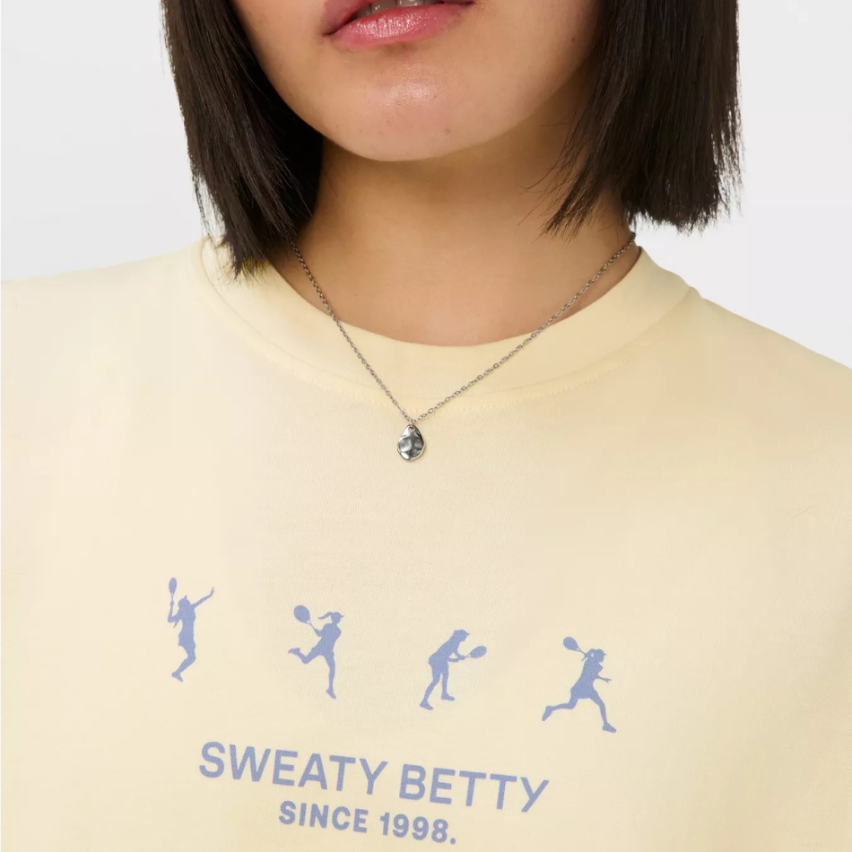 Sweaty Betty Tennis Graphic T-Shirt in Blue Tennis Ladies Print AW26