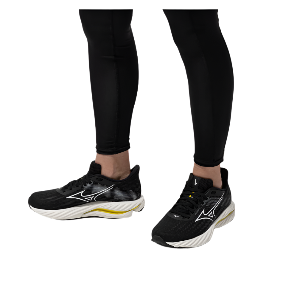 Mizuno Women's Wave Inspire 21 Running Shoes in Black/White/Vibrant Yellow AW25