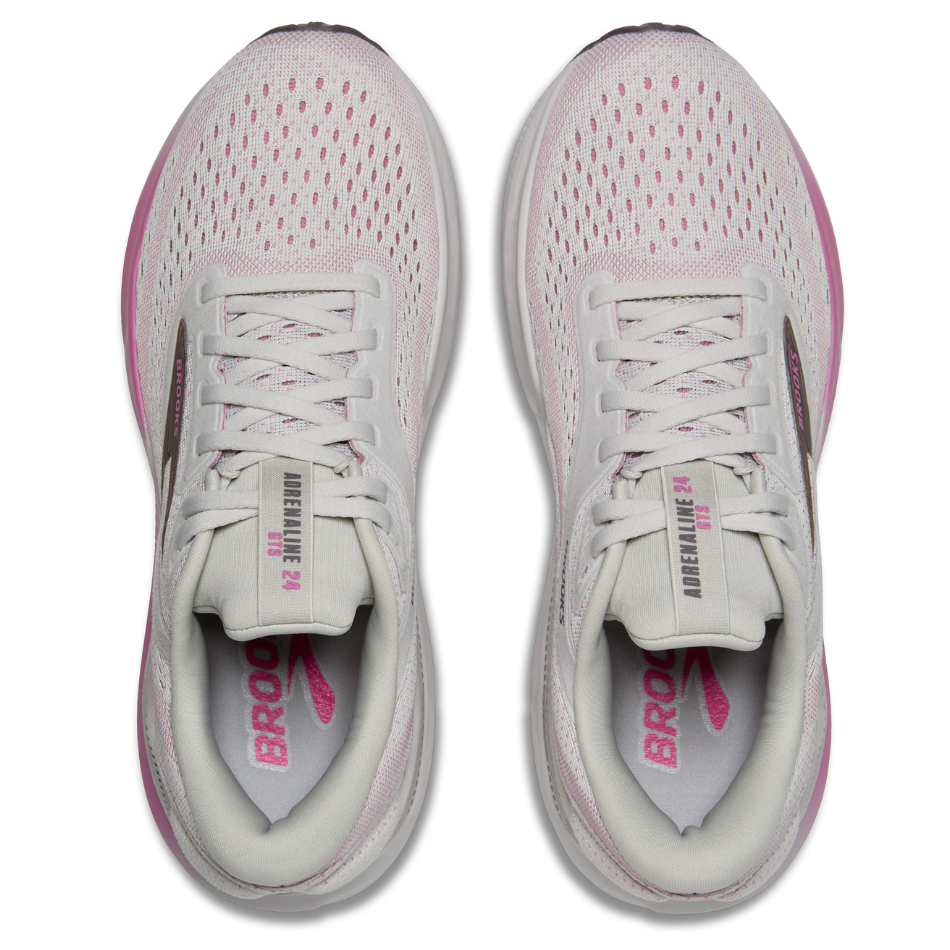 Brooks Women's Adrenaline GTS 24 Running Shoes in Oyster/Excalibur/Pink