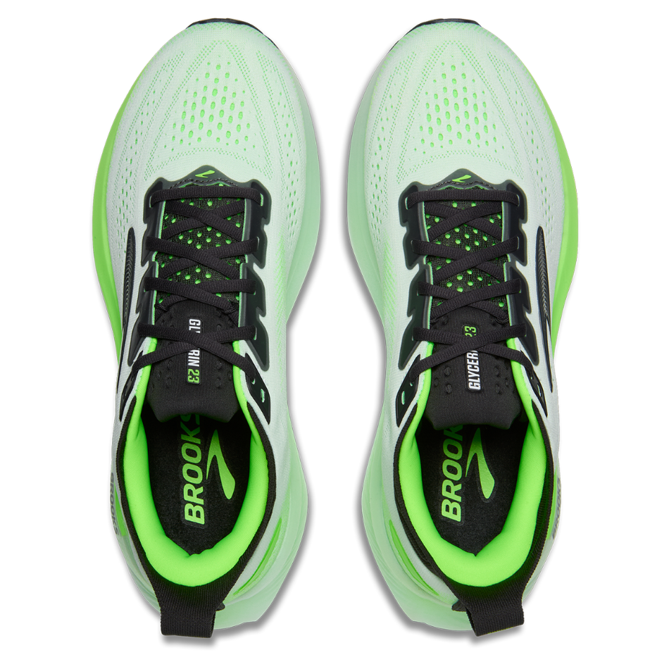 Brooks Men's Glycerin 23 Running Shoes in White/Phantom/Green Gecko SS26