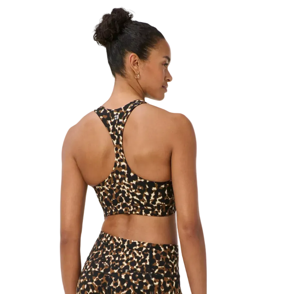 Sweaty Betty Power Racer Bra in Brown Offbeat Animal Print AW26