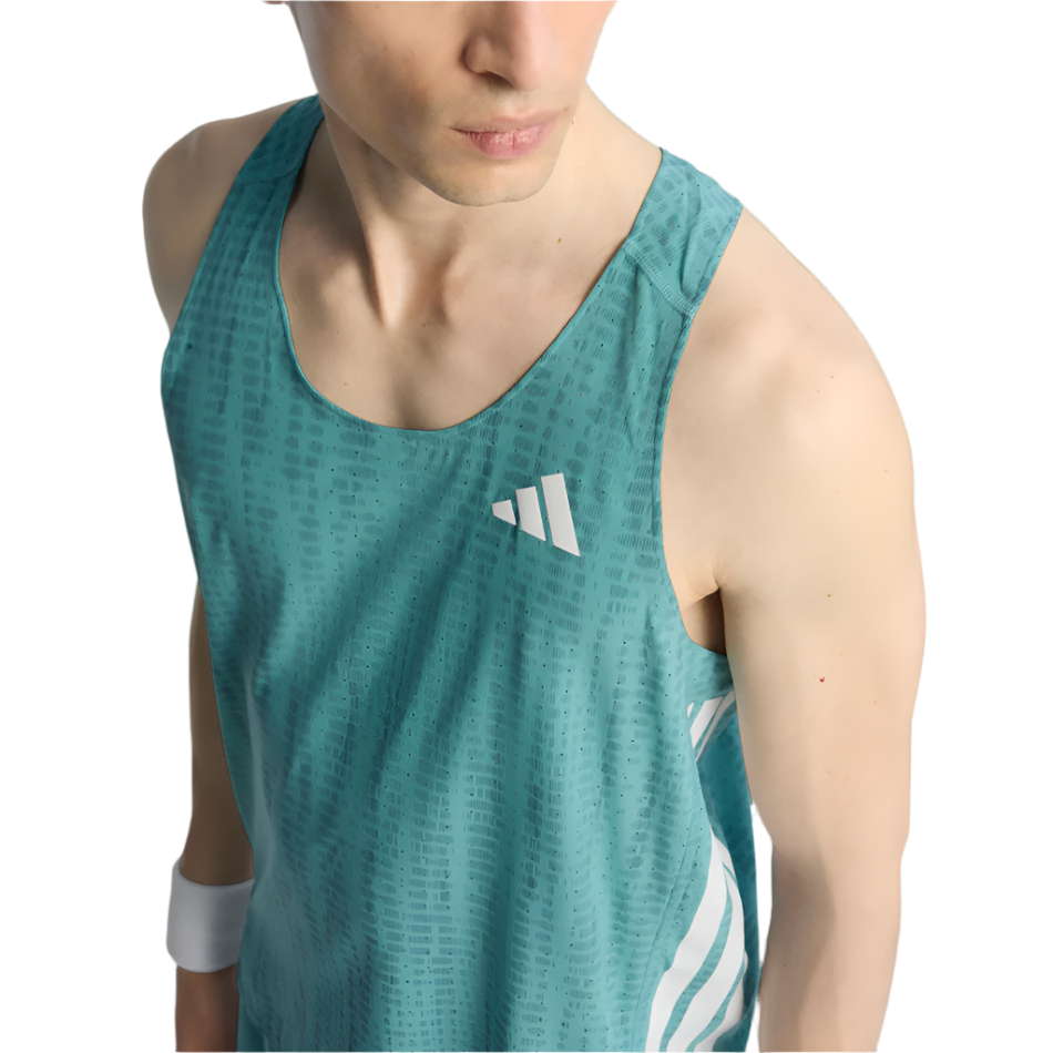 adidas Men's Adizero Running Singlet in Powder Teal/Preloved Teal AW25
