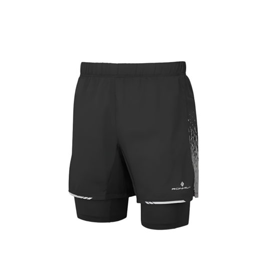 Ronhill Men's Tech Reflect 5" Twin Short in Black/Reflect AW25