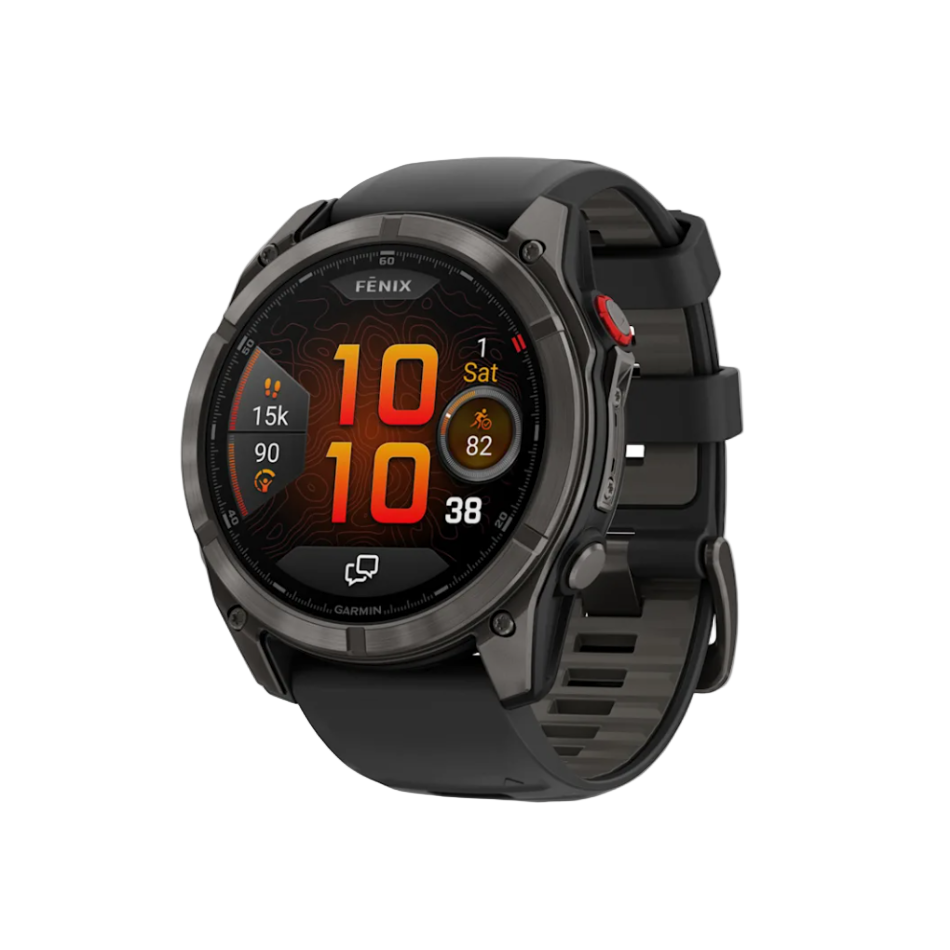 Garmin Fenix 8 Pro GPS Watch 51mm LTE in Sapphire, Carbon Grey DLC Titanium with Black/Pebble Gray Silicone Band