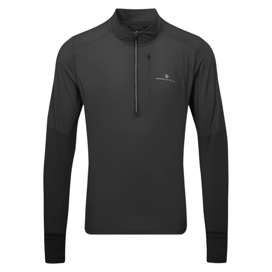 Ronhill Men's Tech Wind-Block 1/2 Zip Top in All Black AW25