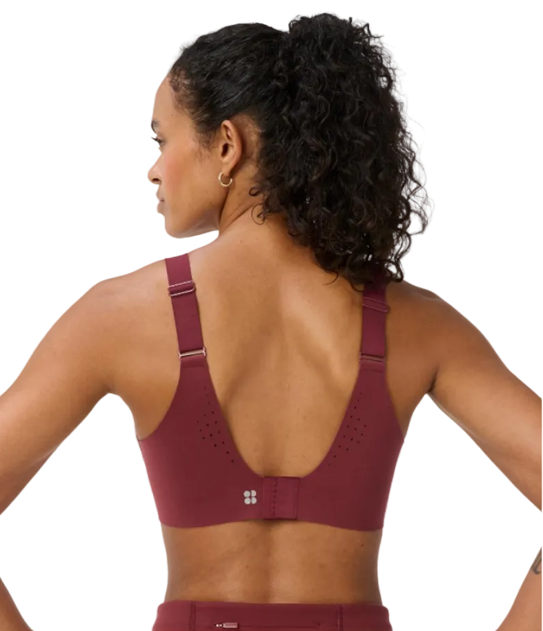Sweaty Betty Runners High Sports Bra in Merlot Red AW26