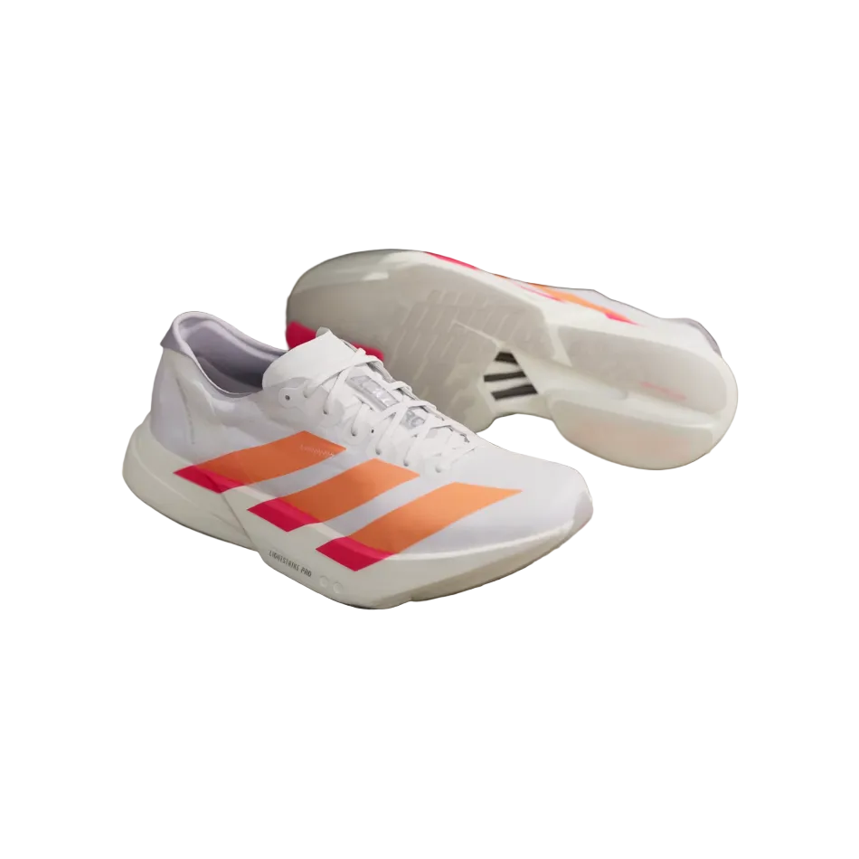 adidas Men's Adios Pro 4 Running Shoes in Cloud White/Lucid Orange/Lucid Red SS26