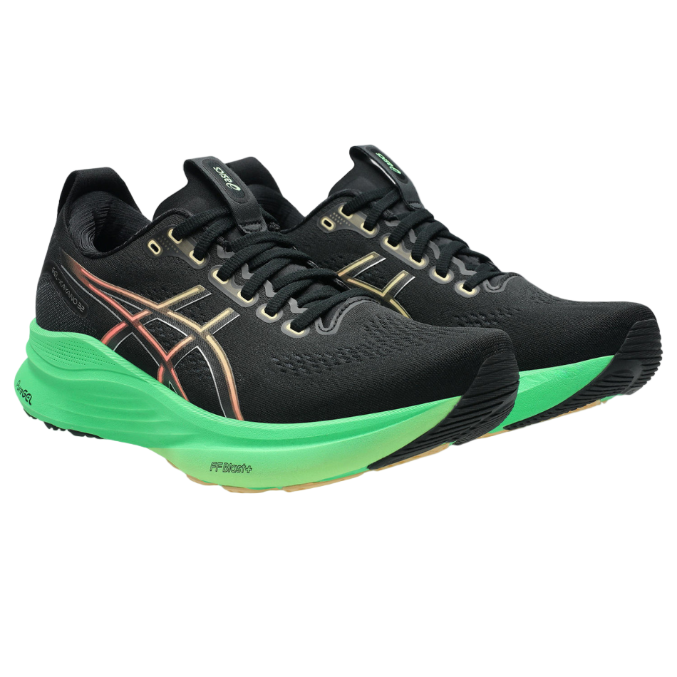 ASICS Men's GEL-KAYANO 32 Running Shoes in Black/Vital Green SS26