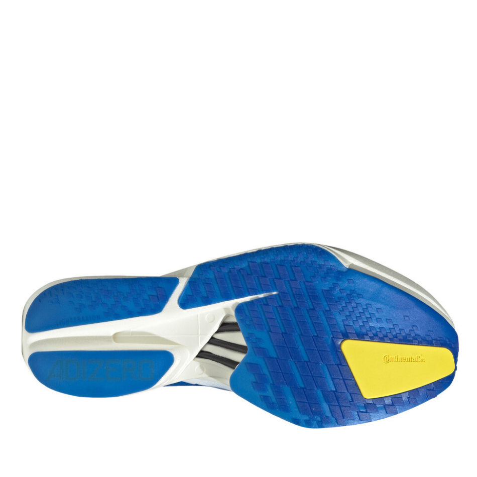 adidas Men's Adios Pro 4 Running Shoes in Cloud White/Blue/Yellow SS26