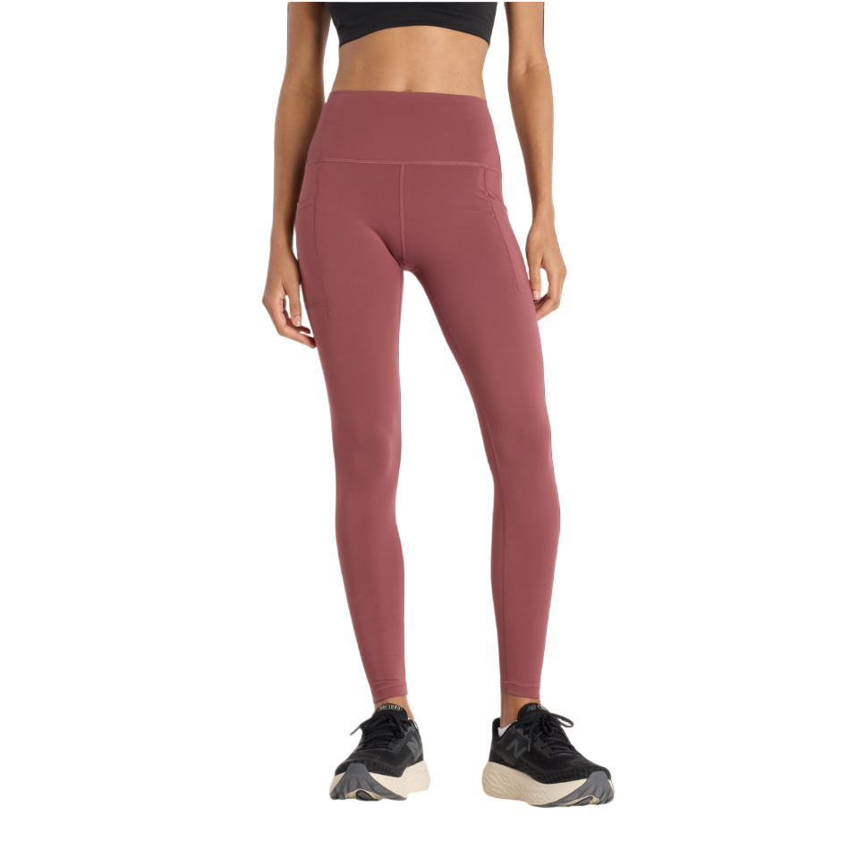 New Balance Women's Sleek Pocket High Rise Legging 27" in Washed Burgundy AW25