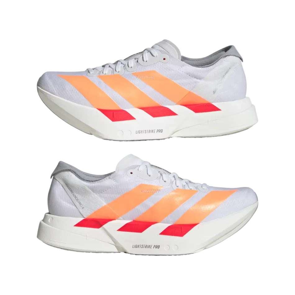 adidas Women's Adios Pro 4 Running Shoes in Cloud White/Beam Orange/Lucid Red SS26