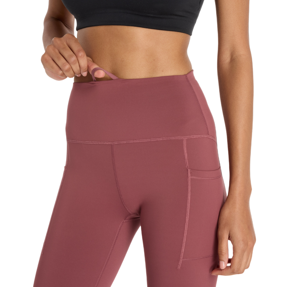 New Balance Women's Sleek Pocket High Rise Legging 27" in Washed Burgundy AW25