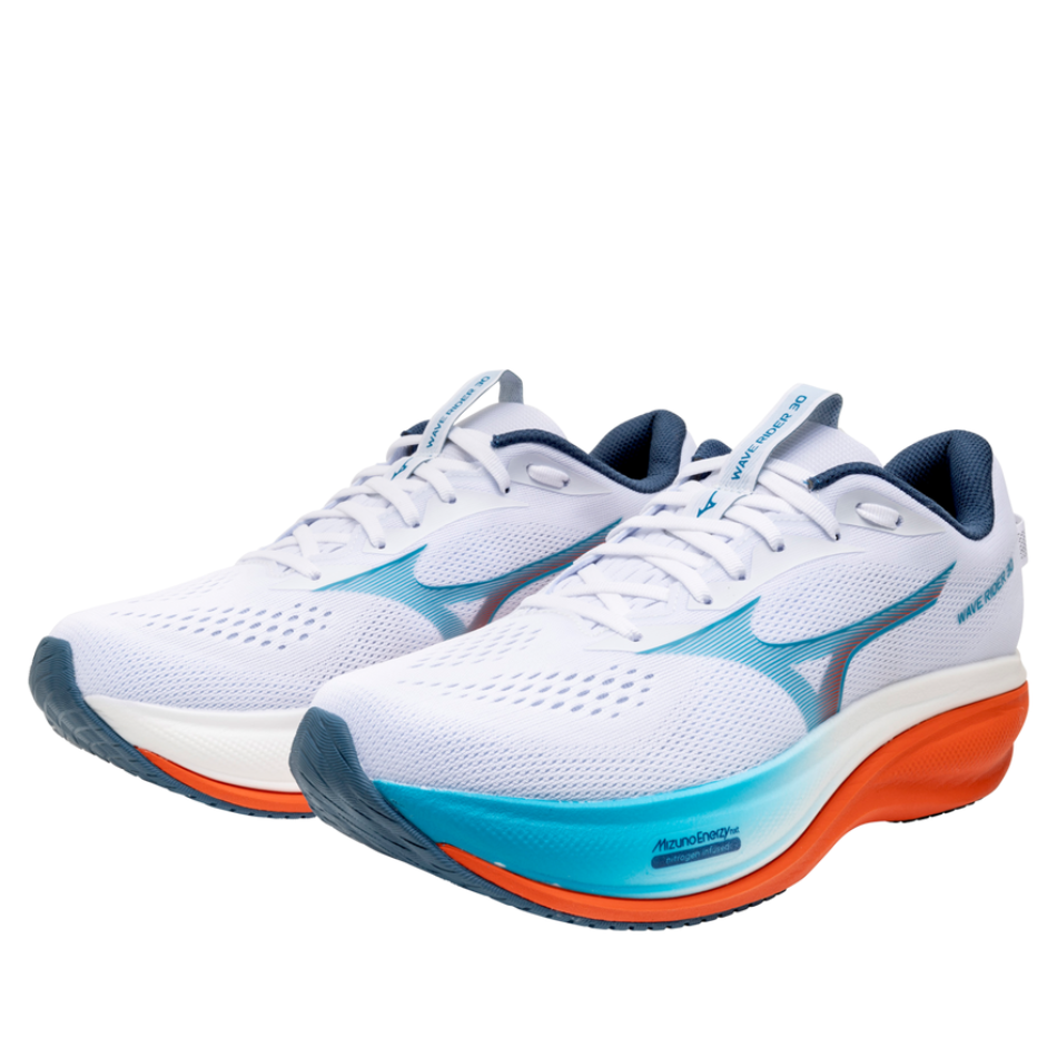 Mizuno Men's Wave Rider 30 Running Shoes in White/Blue Jewel/Orange.com AW26