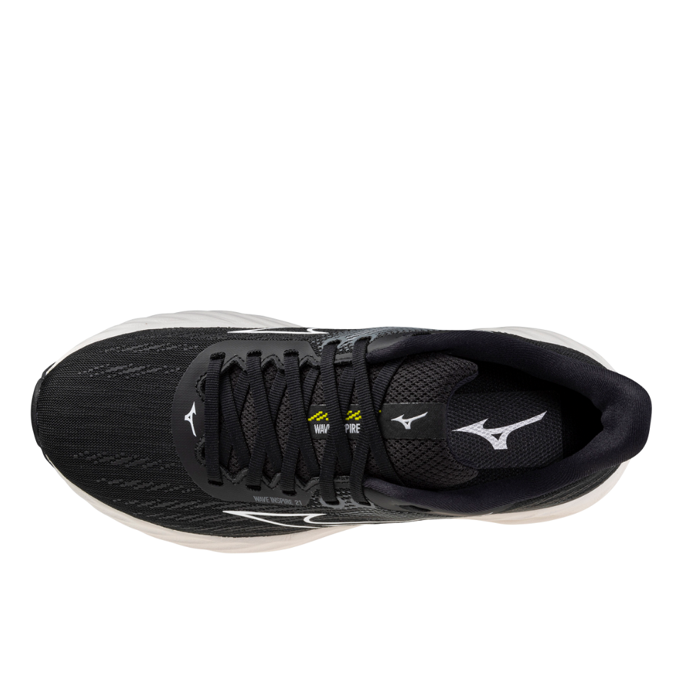 Mizuno Women's Wave Inspire 21 Running Shoes in Black/White/Vibrant Yellow AW25
