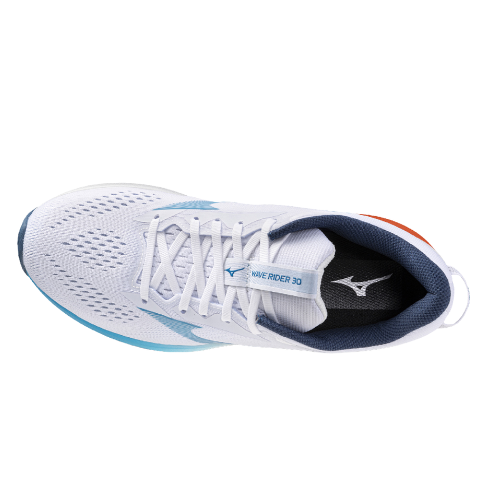 Mizuno Men's Wave Rider 30 Running Shoes in White/Blue Jewel/Orange.com AW26