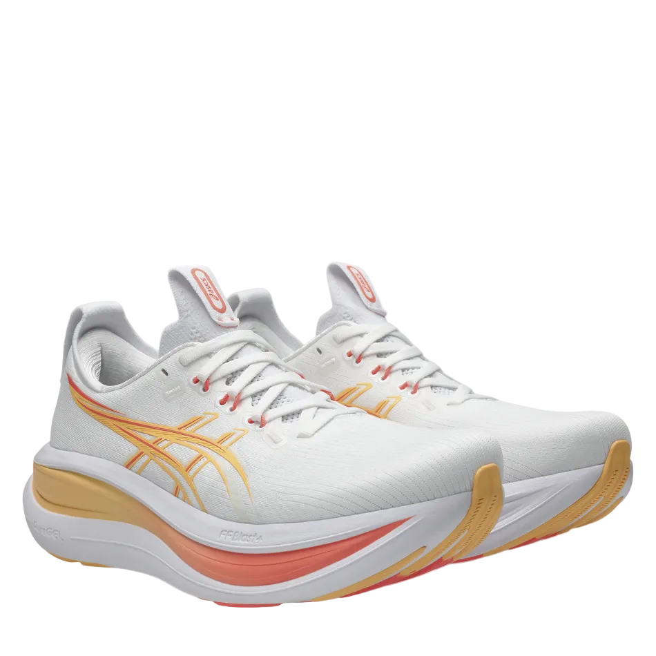 ASICS Women's GEL-NIMBUS 28 Running Shoes in White/Sun Coral AW26