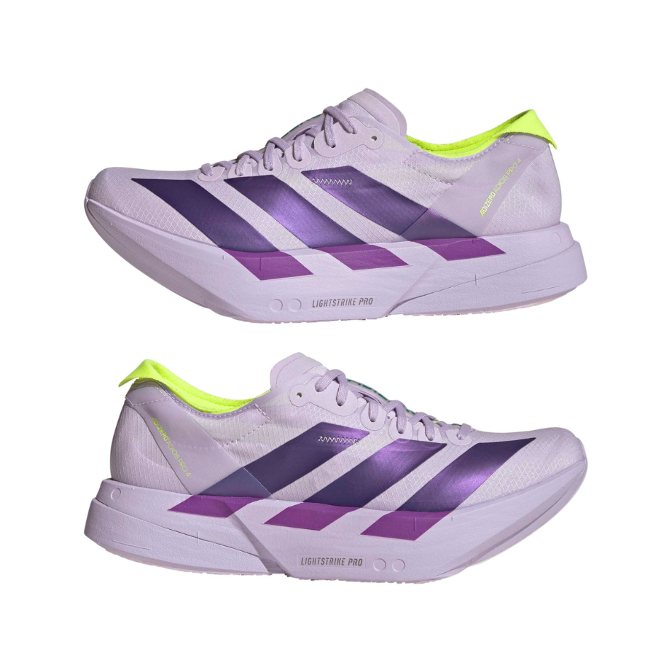 adidas Women's Adizero Adios Pro 4 Running Shoes in Purple Tint/Solar Purple/Signal Green AW26