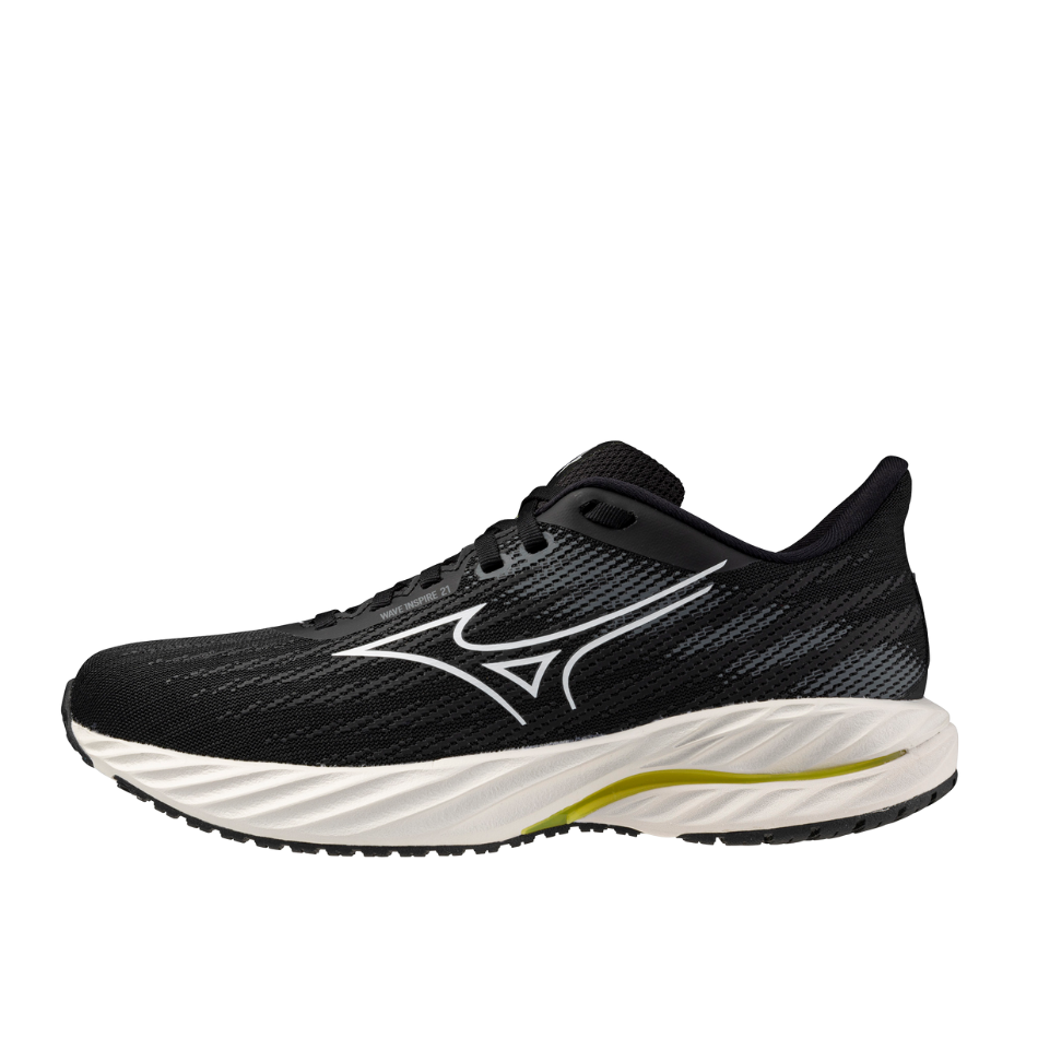 Mizuno Women's Wave Inspire 21 Running Shoes in Black/White/Vibrant Yellow AW25