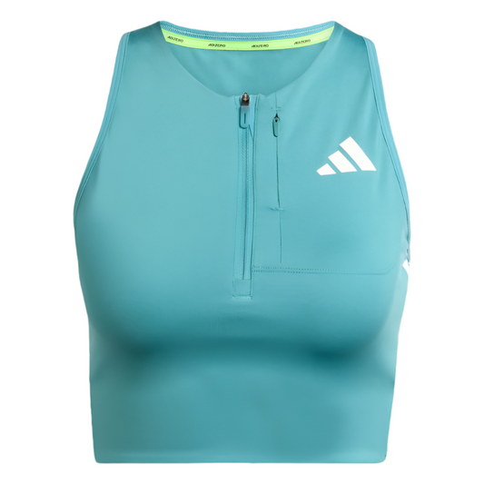 adidas Women's Adizero Running Crop Top in Powder Teal AW25