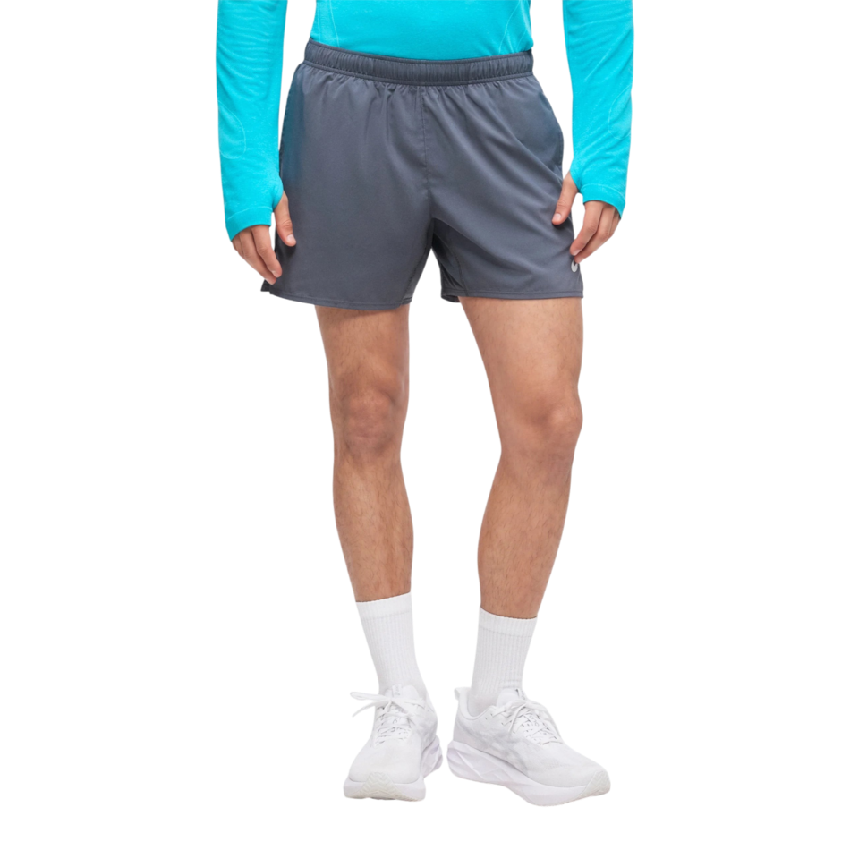 Up & Running ASICS men's carrier grey 5-inch running shorts with mesh side panels and reflective details
