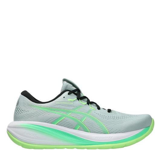 Up & Running ASICS Men's GEL-CUMULUS 28 running shoes in cold moss and vital green with breathable mesh upper
