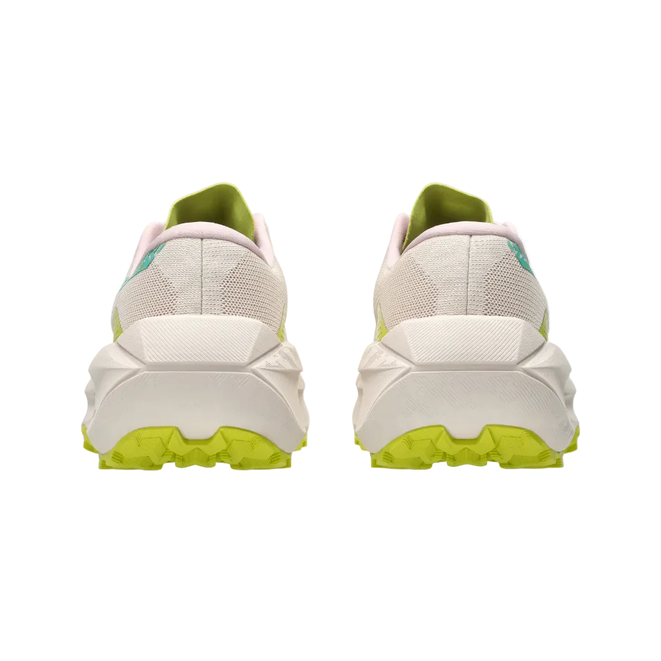 ASICS Women's TRABUCO MAX 5 Trail Running Shoes in Mineral Beige/Aurora Green, heel view