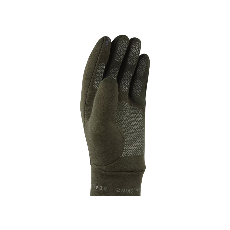 Up & Running Sealskinz olive water-repellent nano fleece gloves with touchscreen-compatible grip palm