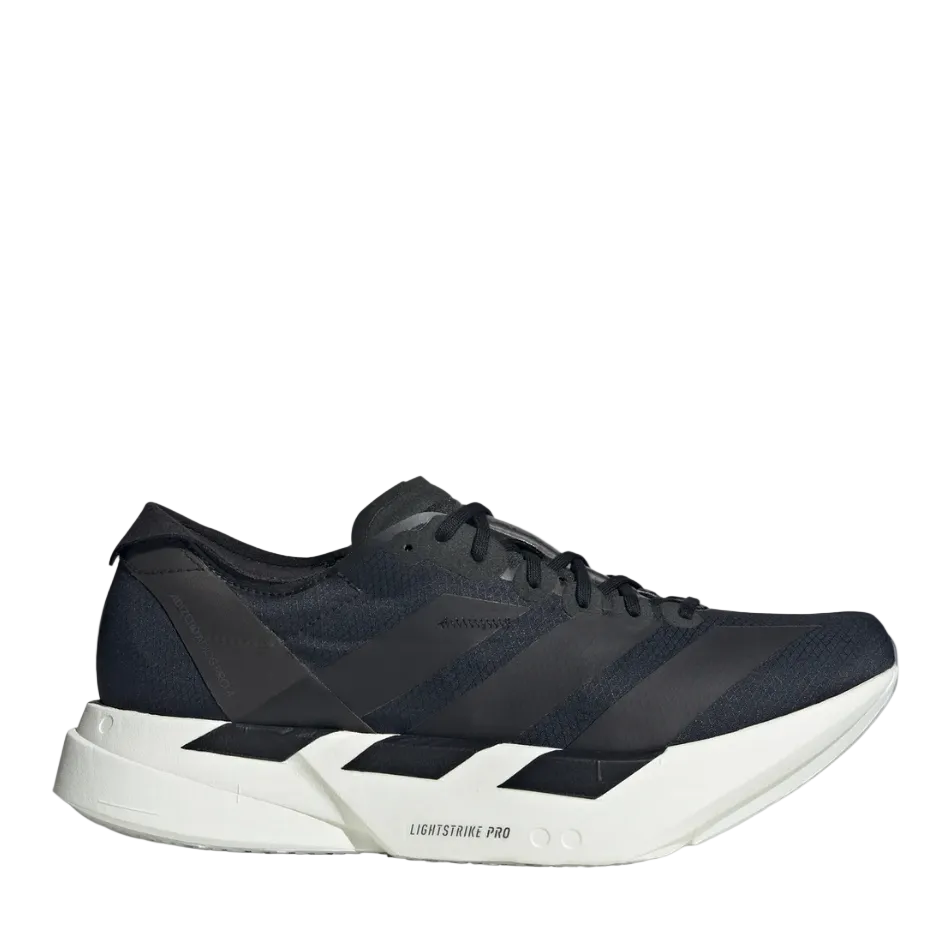 Adidas Men's Adizero Adios Pro 4 Running Shoes in Core Black/Core Black/Grey Five, side view