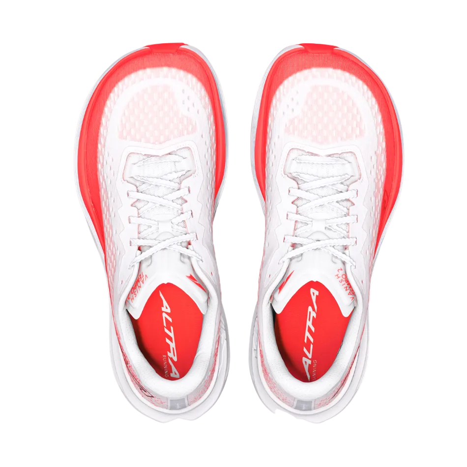 Altra Men's Vanish Tempo 2 Running Shoes in White/Fiery Coral , top view